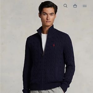 Polo Ralph Lauren Cable-Knit Cotton Full-Zip Sweater in Hunter Navy